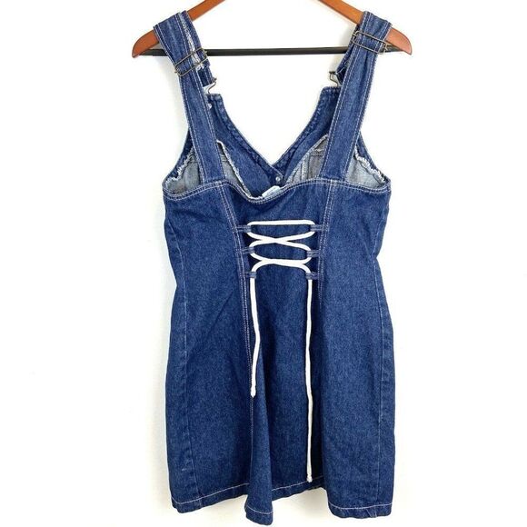 Ruelles vintage Overall Demi dress Women’s M Button Front Lace Up Back Dark Wash - Picture 2 of 6